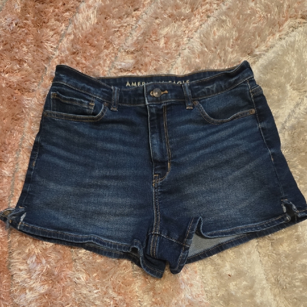 American Eagle Outfitters Blue Jean Shorts High-Waisted Cuffed